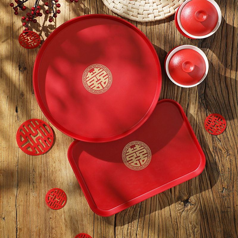 Wedding Fruit Tray, Red Tea Serving Plate for Living Room, Bridal Tea Offering Plate, Wedding Candy Dish, Pre-Wedding Celebration Supplies Set