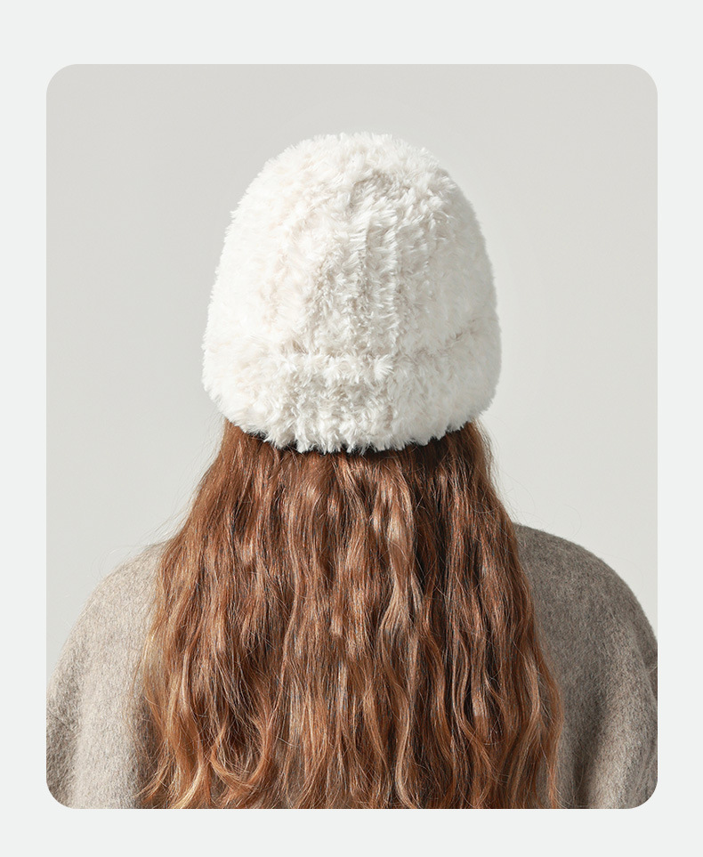 Grousskapp Wollfraen, villfälteg Hierschtwinter, gestrickte Kutsch fir kleng Gesiichter a Wäermt, wäiss Plüschkältmütz_voghion.com