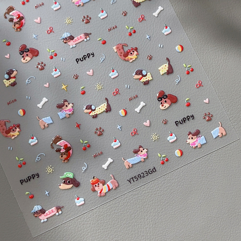 漫画ラブリボンネイルアートステッカーかわいいダックスフントミニケーキチェリー DIY ゼリーネイルステッカー|undefined
