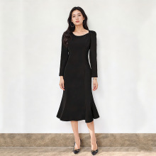 高端轻奢黑色鱼尾连衣裙女秋冬季出席重要场合收腰长袖气质连衣裙