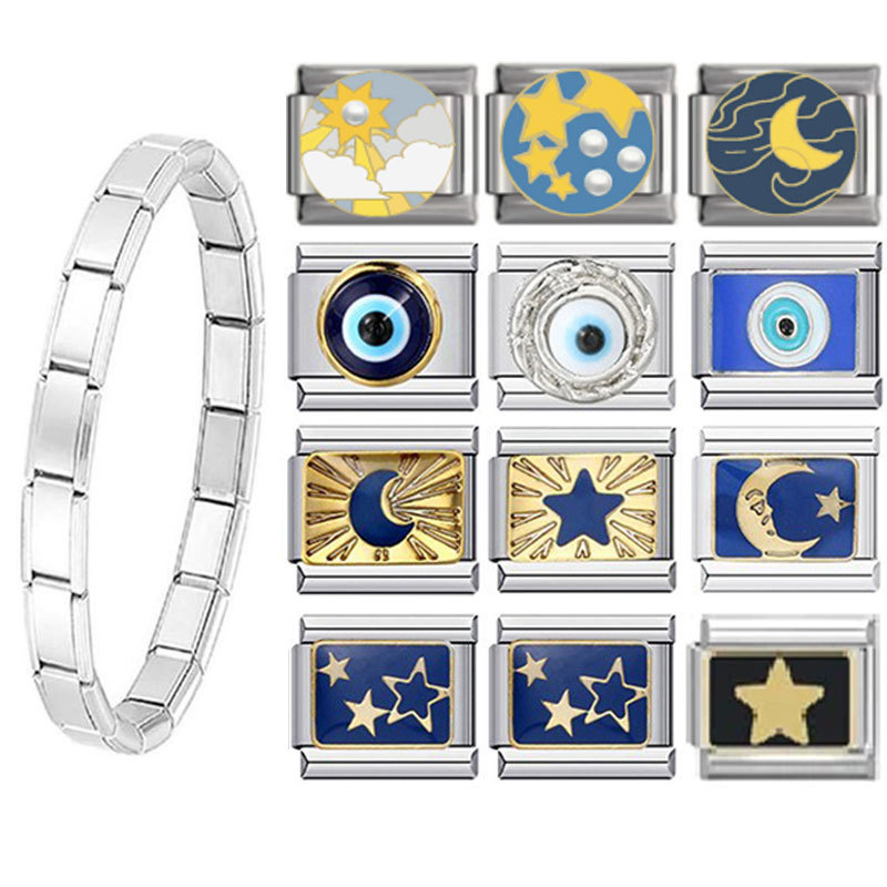 Italian Module Bracelet Italiancharm Stainless Steel Square Elastic Splicing Titanium Steel Glossy Bracelet Chain Italian Module Bracelet Italiancharm Stainless Steel Square Elastic Splicing Titanium Steel Glossy Bracelet Chain
