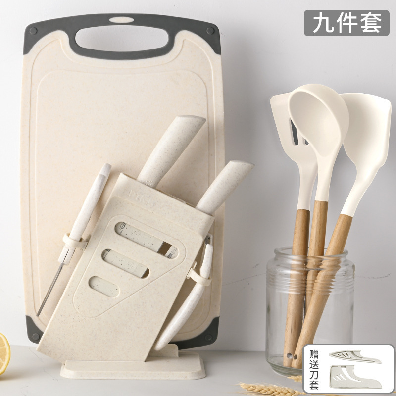 Yangjiang cuchillo de acero inoxidable cuchillo de cocina combinación de utensilios de cocina conjunto de corte conjunto completo de cuchillo de cocina tablero de cocina 2 en 1 uso doméstico