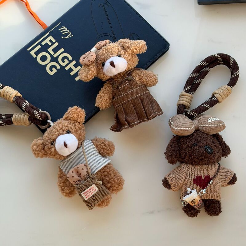 Cute Bear Mobile Phone Chain Pendant with Creative Bow Bear Summer School Bag Pendant Key Chain Lanyard