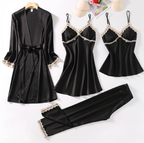 GraceChic Europäisch-Amerikanisches Außenhandels-Damen-Frühlings- und Sommer-Vierteiler-Set Sexy Camisole Nachthemd Morgenmantel Loungewear Alle_voghion.com