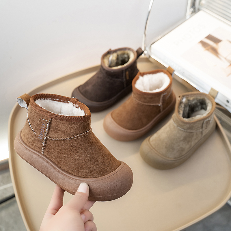 Children's Snow Boots 2025 Winter New Boys' Cotton Boots Girls' Thickeneded Anti-Kick Leather Short Boots Warm Cotton Boots