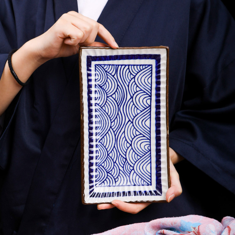 三分烧日式盘子平底条纹方形餐盘点心盘家用骨碟长方盘餐具批发