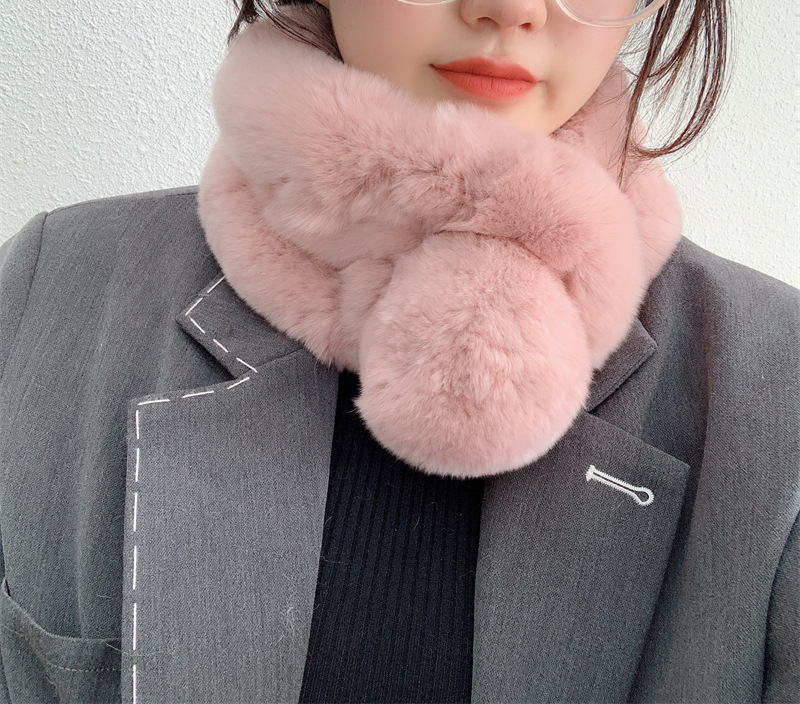 Écharpe en fourrure de renard avec pompons - étole en lapin douce_voghion.com