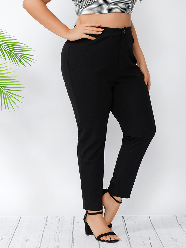 plus size solid color slim cropped trousers nihaostyles clothing wholesale NSWCJ85248