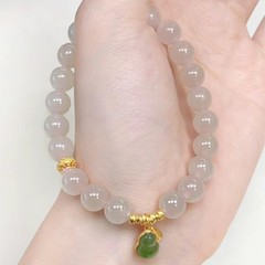 碧玉葫芦+天然冰透藕粉和田玉手串卡8mm女士气质百搭玉石手链工厂