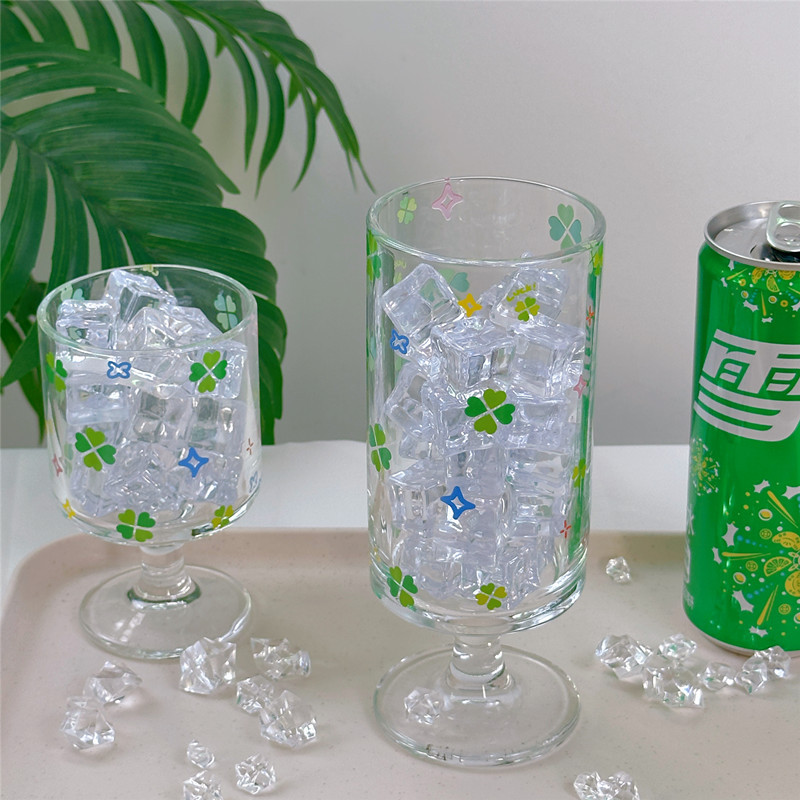 Warm Porcelain Four-leaf Clover Tall Glass Coffee High-Value Home Cold Drink Cup, 2025 New Summer Cup_voghion.com