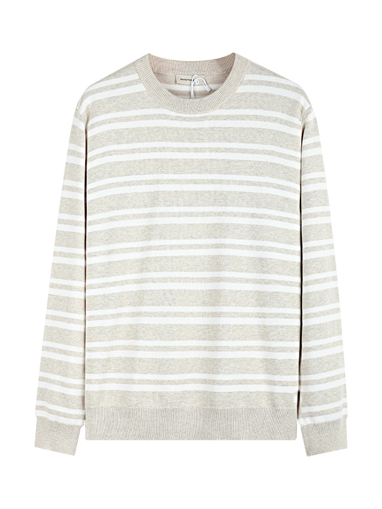 Otoño y invierno viejos suéter de alta gama de estilo de hombre casual versátil de manga larga camiseta a rayas de color contrastante camiseta de punto para hombre