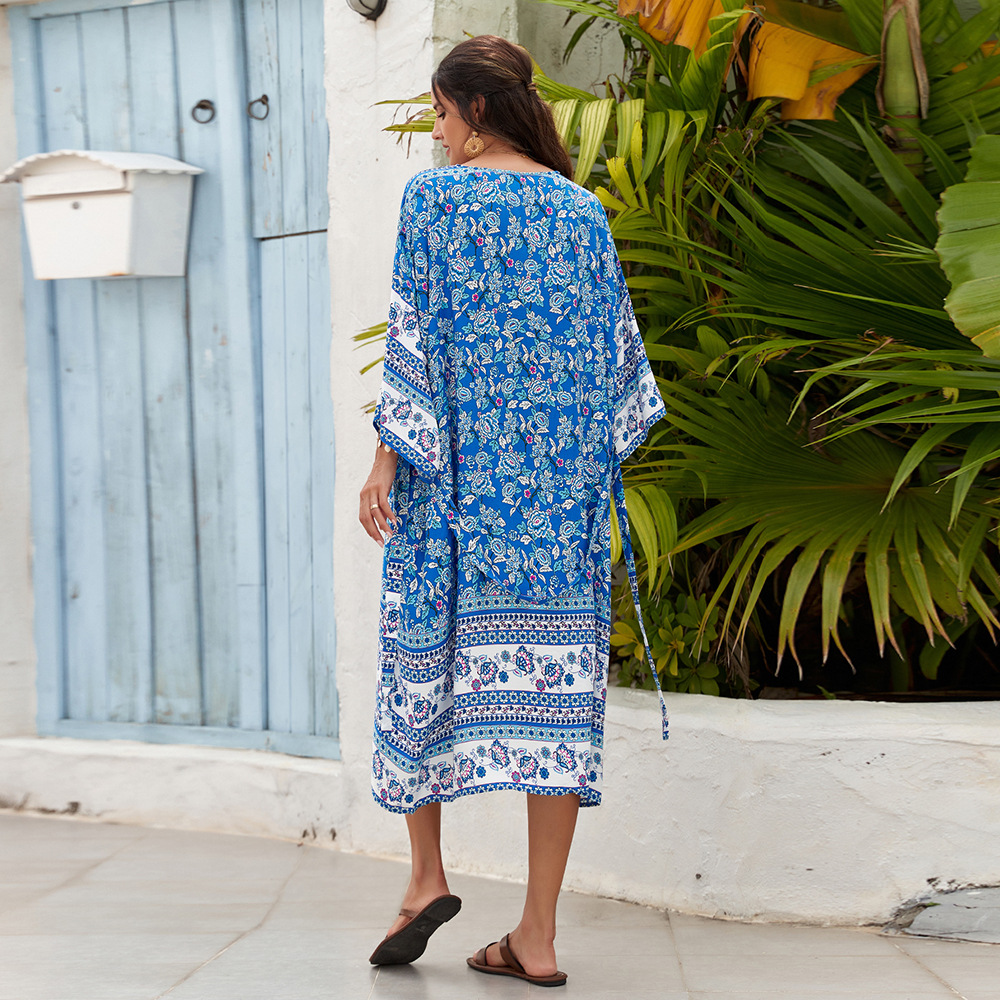 3 colores transfronterizos europeo y americano playa chal rayón impreso kimono bikini protector solar cardigan vacaciones playa falda 3819