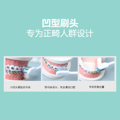Orthodontic toothbrush with small head, fine soft bristles, concave steel braces for correction and cleaning of the oral cavity, hospital dental clinic soft bristles