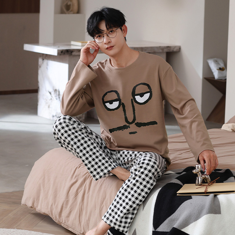 Chunke pijamas para hombre con cuello redondo, traje de primavera y otoño, servicio a domicilio informal, pijamas para hombre, traje de otoño para uso exterior