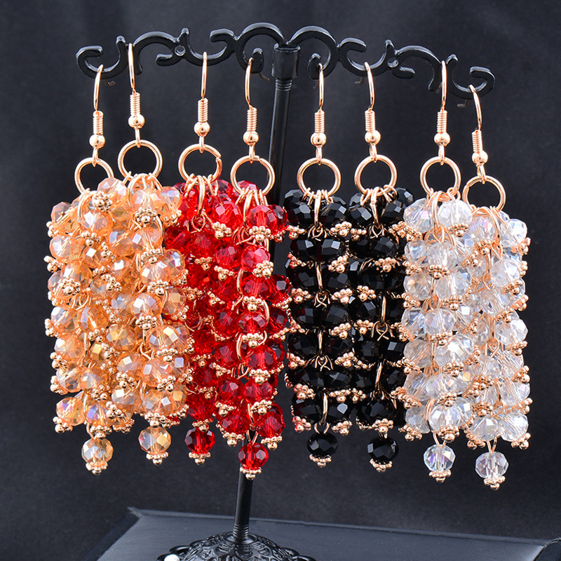 Sweet Solid Color Rhinestone Copper Beaded Plating Drop Earrings 1 Pair
