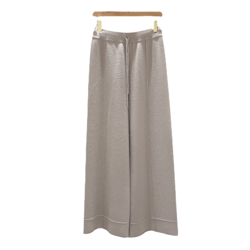 60 PCTS WORSTED CHAO FINE PURE WOOL WIDE LEG PANTS 여성용 외부 착용 4 개의 플랫 바늘 와이드 슬림 느슨한 높은 허리 니트 바지