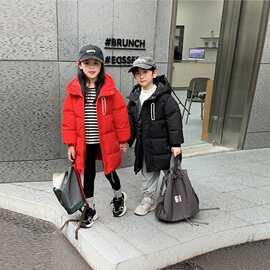 2026新款儿童连帽棉服中长款加厚保暖外套冬装男女童过膝防风棉袄