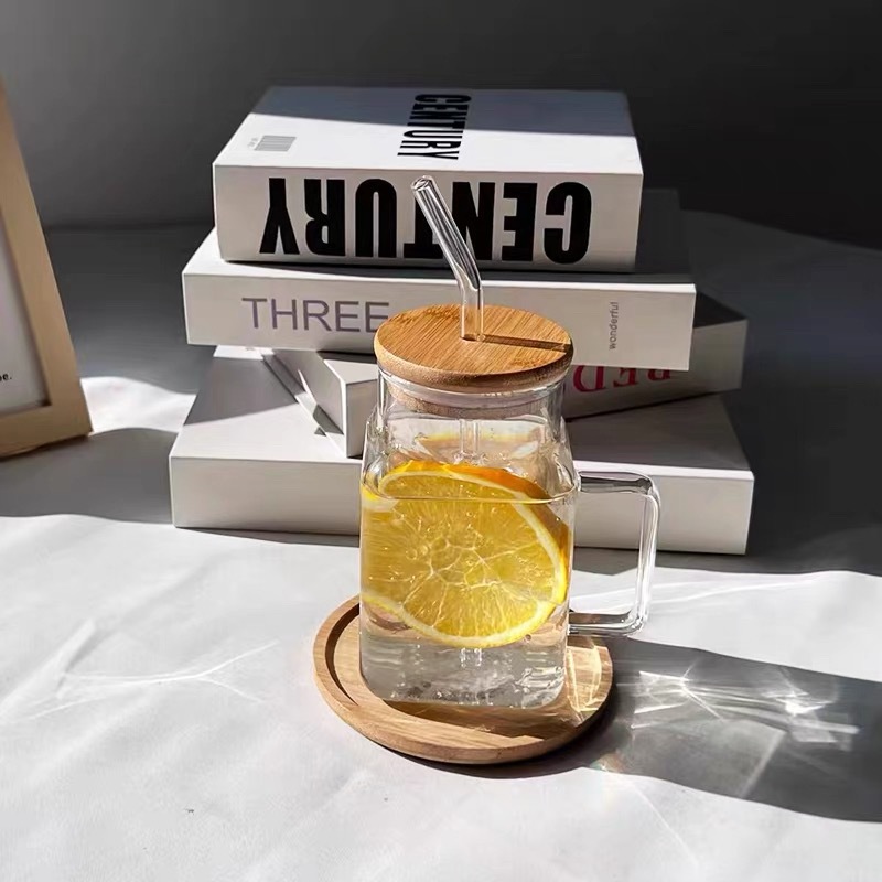 Taza de vidrio de paja doméstica con alta cinta de silicio de silicio de gran capacidad de taza de oficina con tapa de bebida fría taza de té de leche de jugo