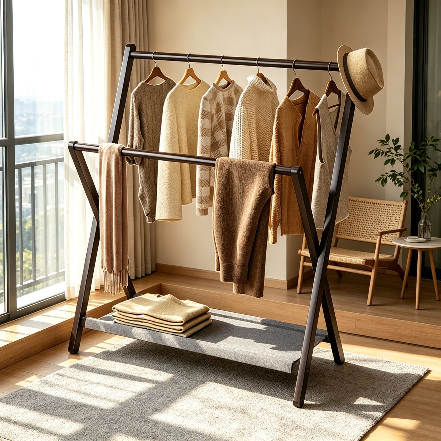 Folding Clothes Rack for Home Use, Floor-Standing, Bedside, for Placing Clothes at Night, Bedroom Coat Rack, Simple Organizing and Storage Rack