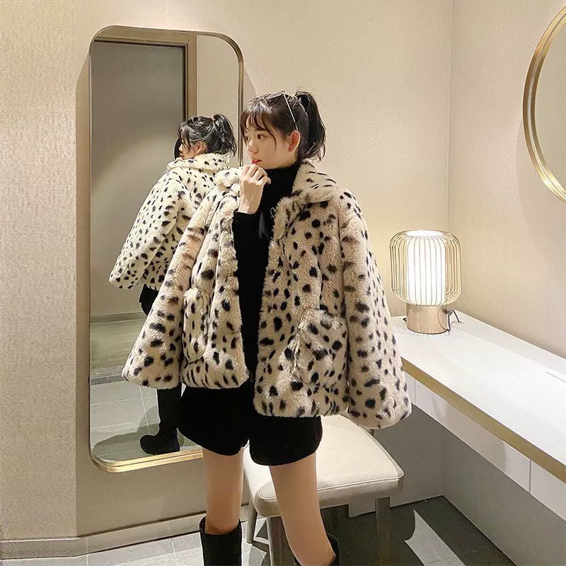 Faux Fur Coat Korean Version, Spotted Leopard Print, Imitation Cotton Lining, Thickened Winter