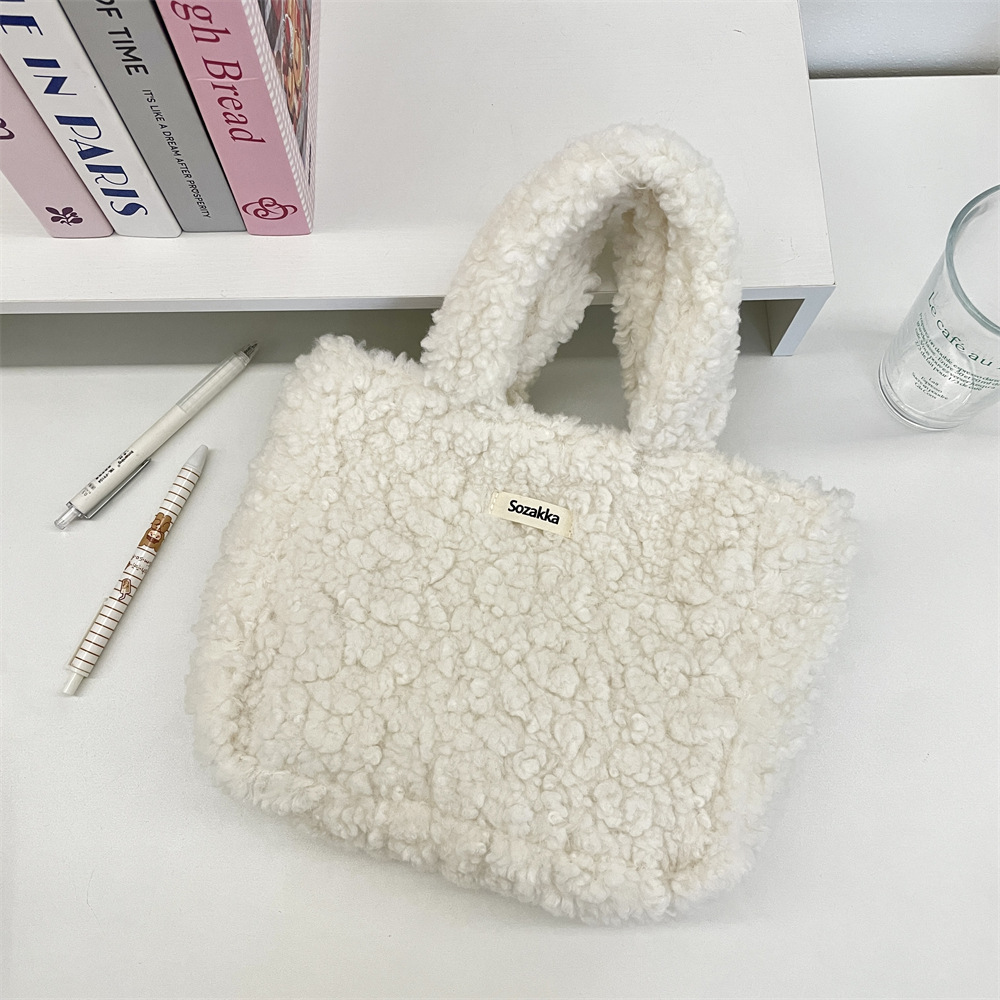 Korean Style Solid Colour Plush Handbag Women's Shoulder Bag_voghion.com