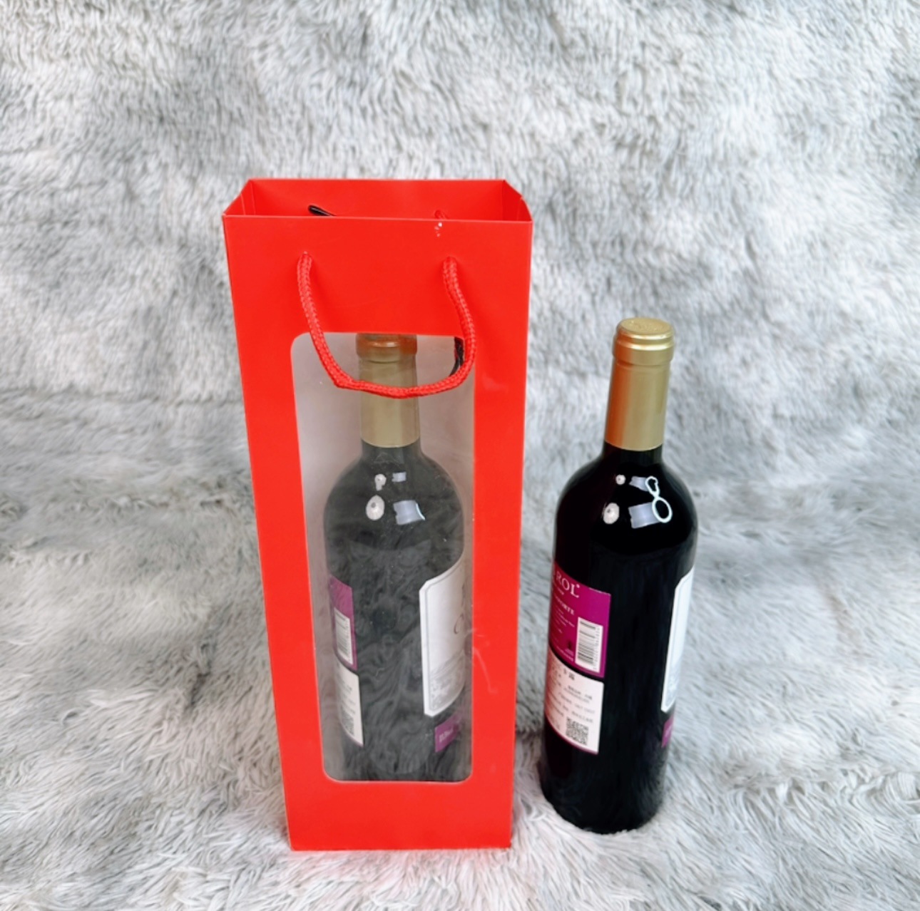 Bolsa de vino con ventana transparente – bolsa de papel kraft con asa para regalo, flores o vino