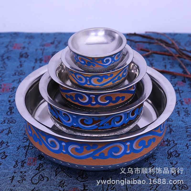 Inner Mongolia Bowl ethnic craft silver-plated bowl stainless steel ware ancient silver bowl milk tea bowl toast bowl dancing Bowl