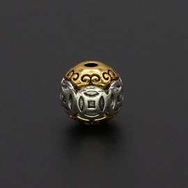 民族风文玩复古双色镶嵌手串链DIY合金饰品配件铜钱纹圆珠001