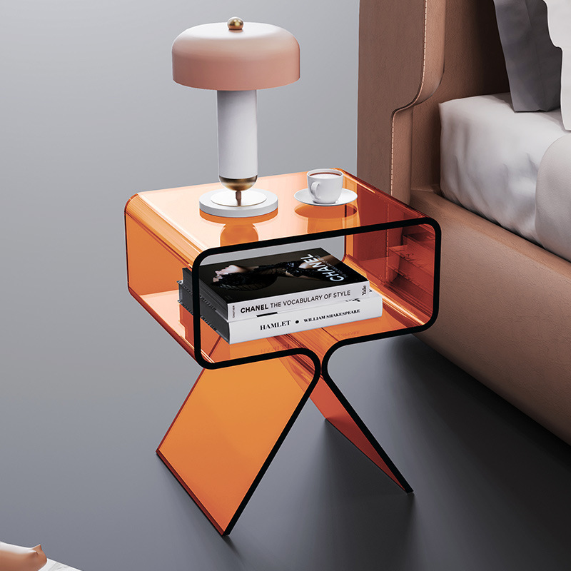 Acrylic High-Transparent Bookcase, Creative Coffee Drink Table, Light Luxury Simple Side Table, Modern Internet Celebrity Bedside Storage Cabinet