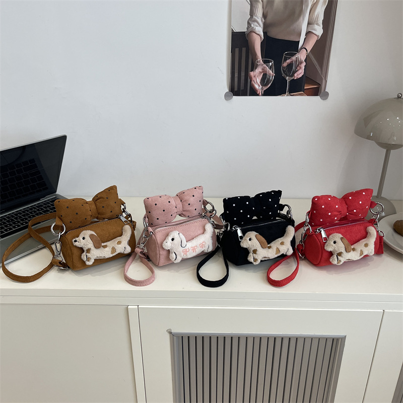 Cartoon peluche cachorro niñas y niños bolsos de hombro mini lindos bebés bolsos de mano de arco otoño invierno bolsos de niños