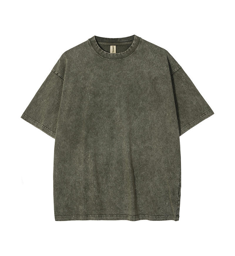 Transfronterizo europeo y americano pesado copo de nieve frito algodón retro lavado y viejo OVERSIZE camiseta de manga corta personalizada de marca de moda de bricolaje