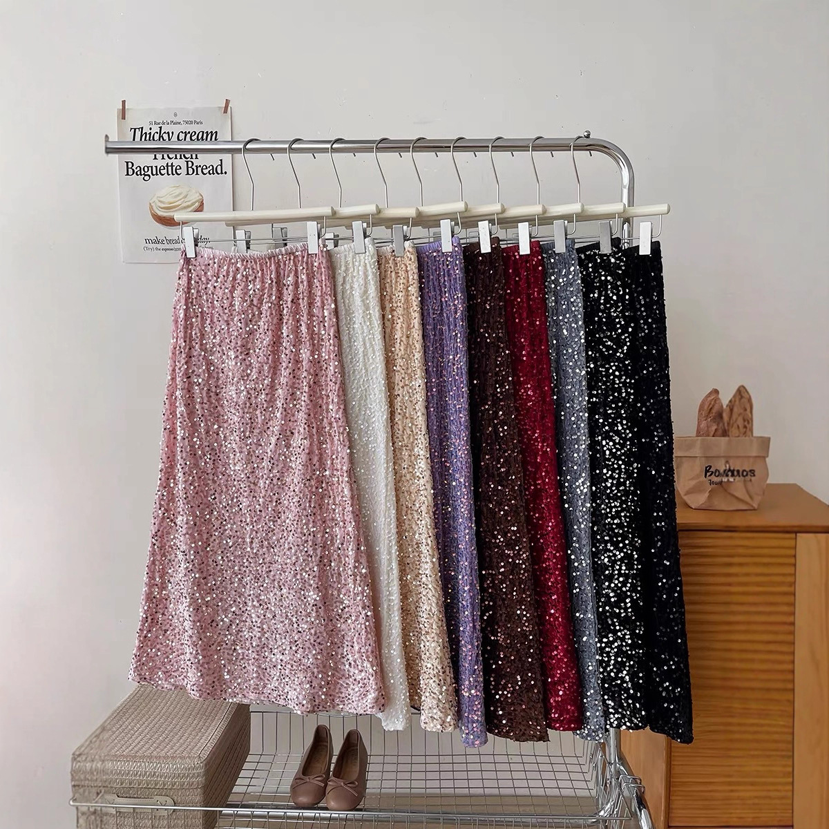 Heavy-Duty Sequin Skirt for Women, New Autumn Style, Back Slit, Straight Long Skirt, Bodycon Skirt, Velvet Sequin Skirt, Cross-Border, 9 Colors