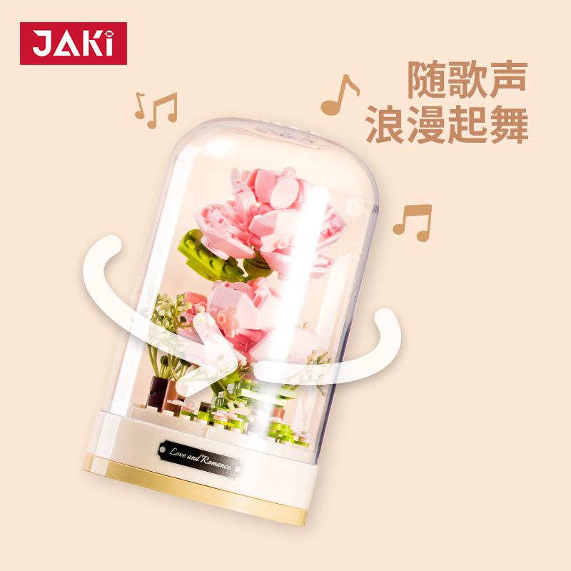 Jiaqi JK2675-78 bloques de construcción flor caja de música chica Día de San Valentín regalo romántico montado DIY bloques de construcción adornos