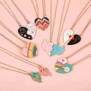 Cross-border Hot Splicing Rainbow Necklace Oil Dropping Love Necklace ins Niche Heart-shaped Necklace Accessories in stock Wholesale