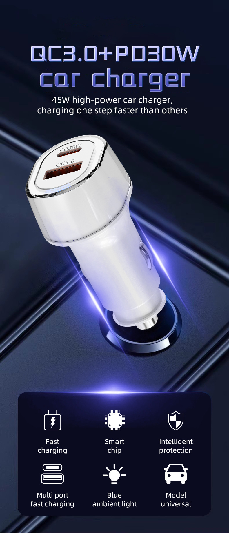 Suitable for Huawei Honor Super Fast Charging 100W One-To-Two Cigarette Lighter Adapter Pd30W Car Charger