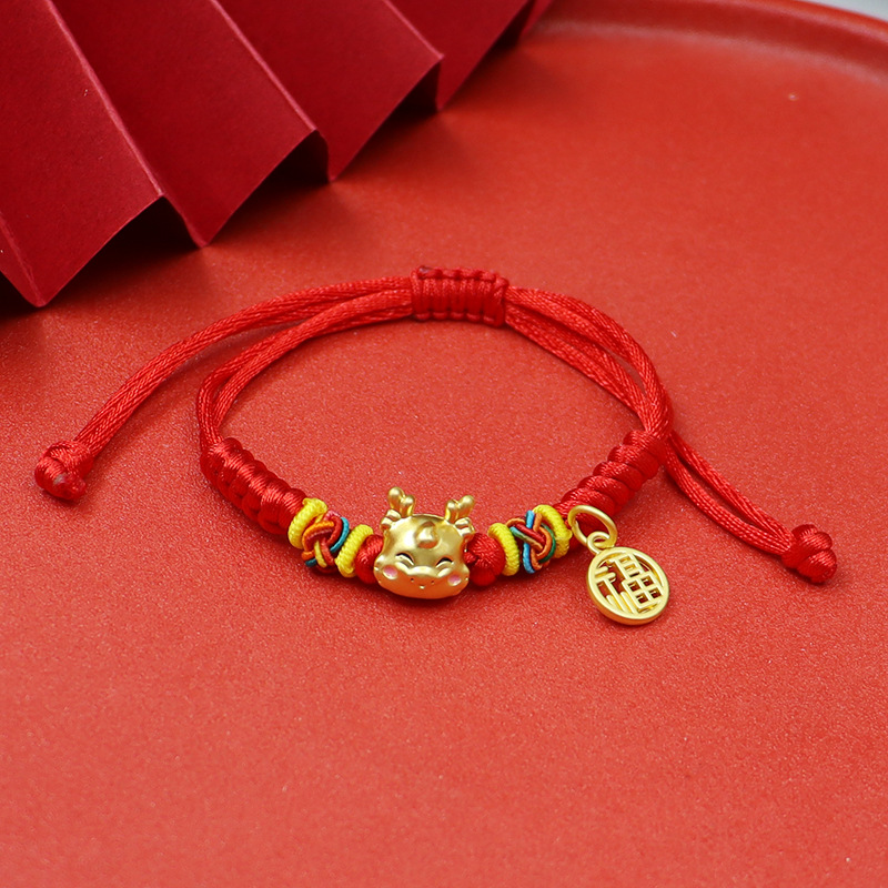 Dragon año Zodiaco año dragón rojo cuerda pulsera doce Zodiaco dragón pareja suerte cuentas pulsera tejida a mano
