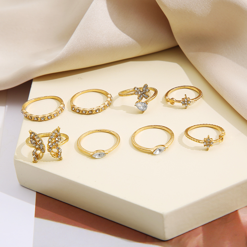 Butterfly Ring Set With Diamond Micro Inlay For Women 8 Piece Set_voghion.com