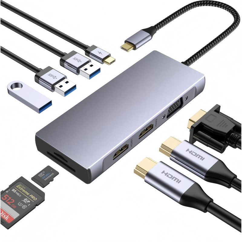 Qgeem Type-C to Dual HDMI High-Definition 4K30Hz Usb3.0 Sd/Tf Card and Other All-In-One Docking Station Qgeem Type-C to Dual HDMI High-Definition 4K30Hz Usb3.0 Sd/Tf Card and Other All-In-One Docking Station