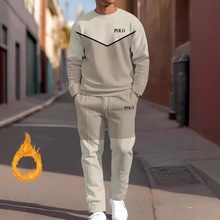 2025欧美亚马逊TEMU爆款欧码男装数码打印秋冬休闲运动加绒男套装