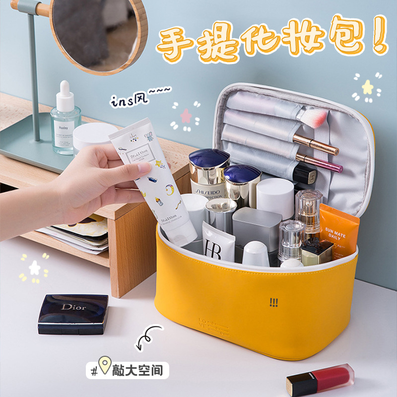 Bolsa de maquillaje de alta calidad impermeable PU cuero bolsa de cosméticos portátil con cremallera almacenamiento facial