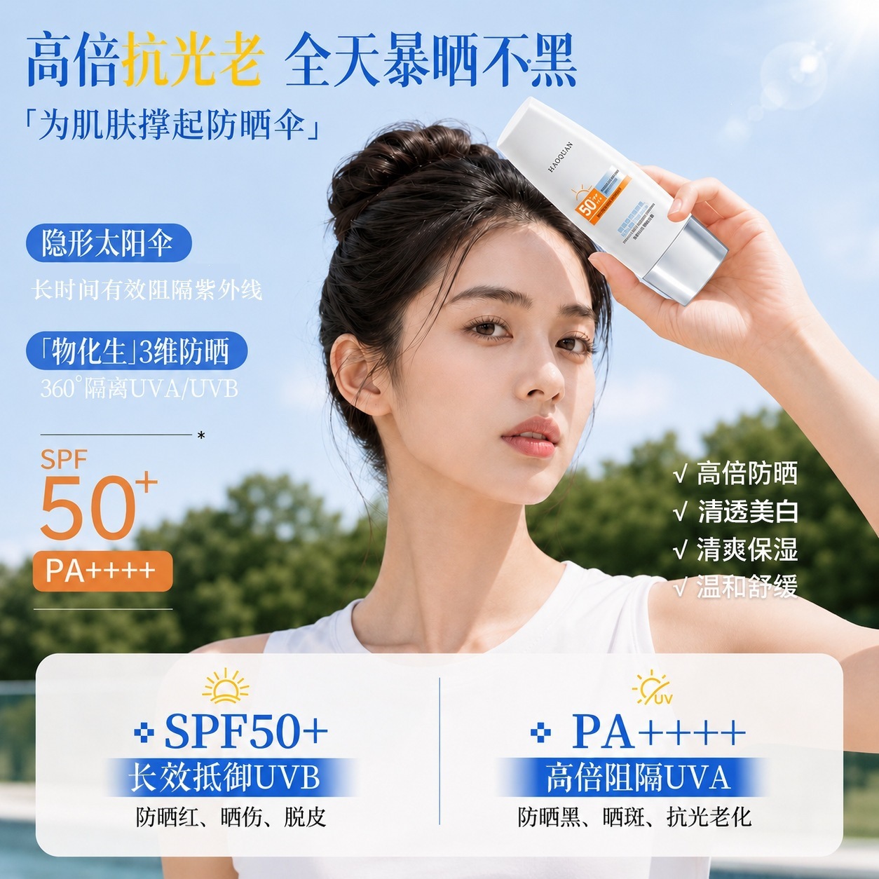 Haoquan Gaox blanqueador protector solar, botella azul, protector solar anti-UV, protector solar