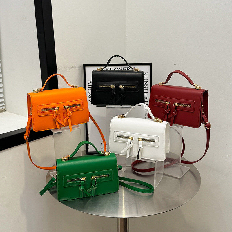 Hong Kong estilo retro bolso de mano 2024, principios de otoño nuevo bolso de mujer, cremallera de textura, bolso de hombro, bolso de moda