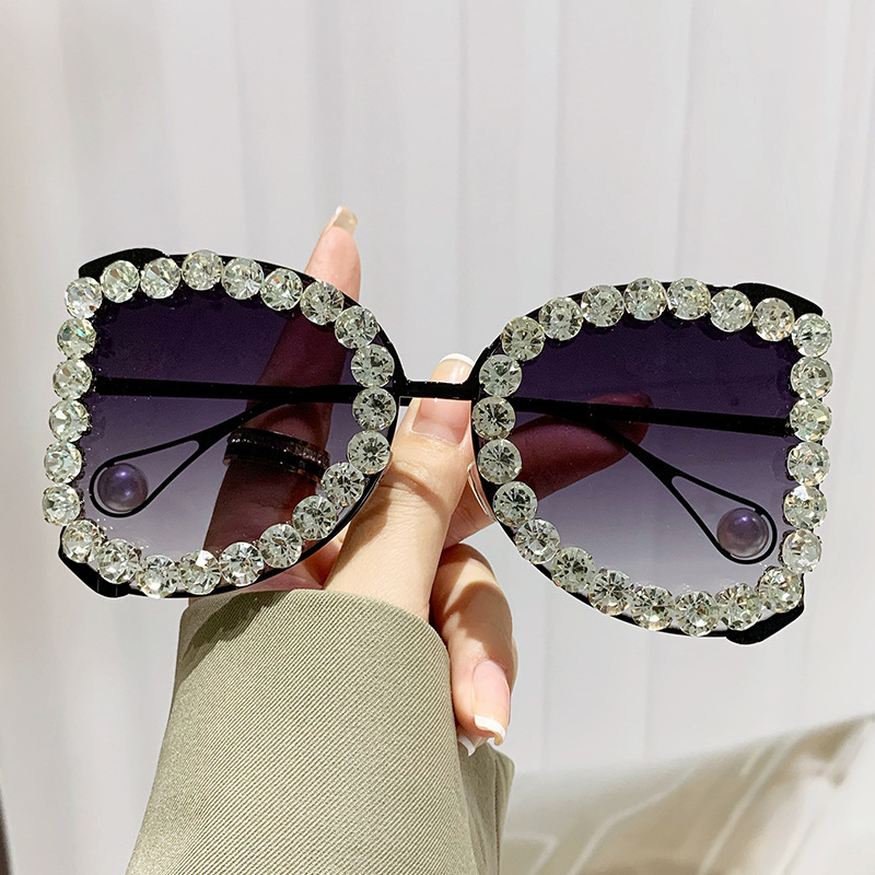 Diamond-encrusted large-framed sunglasses 2024 new style, women's exaggerated large-framed sunglasses, metallic personality and high-end feel Specification drawing