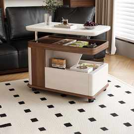 SNA03移动实木茶几客厅沙发升降边几移动储物小推车阳台小茶桌岩