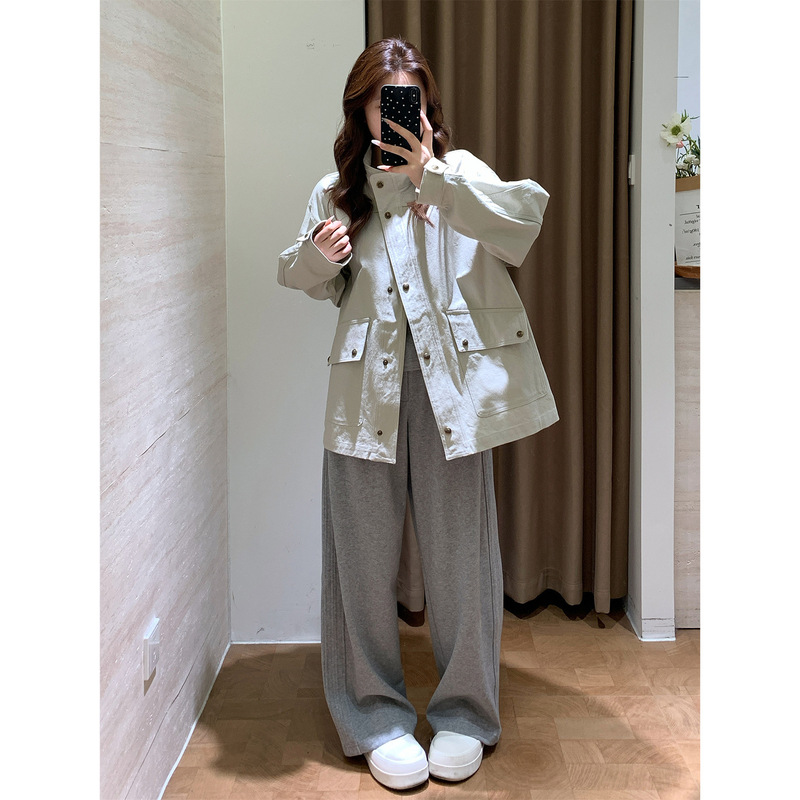 泽黛佳伊  法式复古小立领百搭工装风宽松休闲翻盖口袋夹克外套女|undefined
