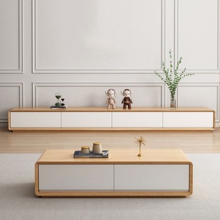 Solid Wood Floor Tv Cabinet Simple Modern Minimalist Nordic Japanese Style Wood Color Small Apartment Living Room Background Wall Floor Cabinet