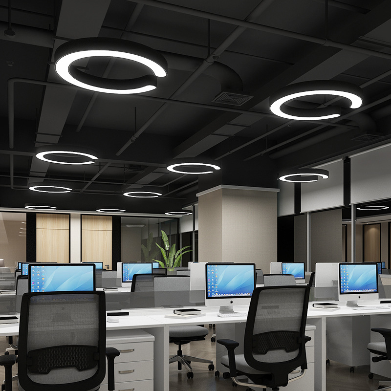 Creative Personalized Lighting Fixtures Led Office Gym Internet Cafe Shop Shopping Mall Bar C-shaped Industrial Style Chandelier