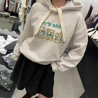 重磅美式慵懒风加绒加厚连帽卫衣女2026秋冬新款学生宽松上衣外套