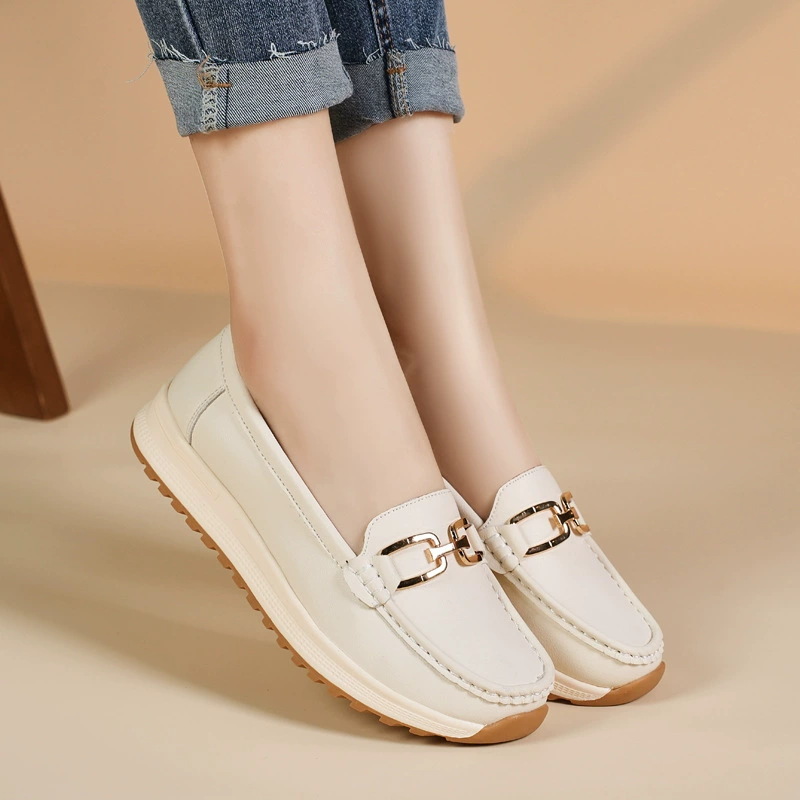 Женские туфли больших размеров для трансграничной торговли, новые весенне-осенние слипоны-лоферы, повседневные туфли-мокасины из натуральной кожи, женские нескользящие туфли на плоской подошве