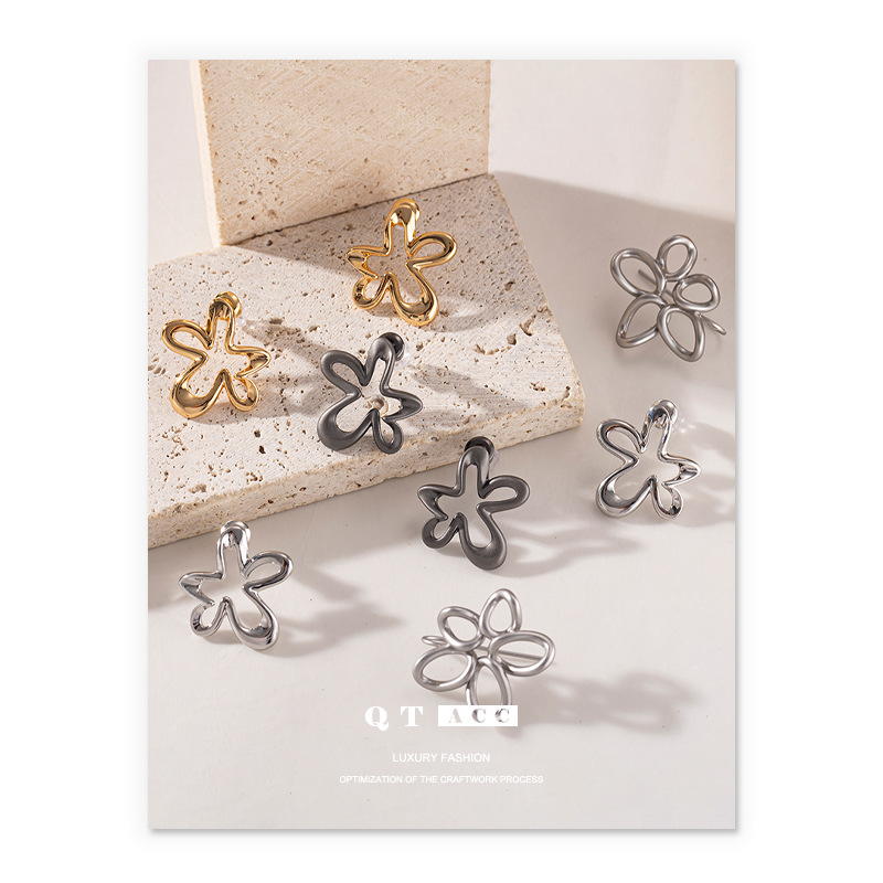 Personalidad de moda, elementos de flores de alta gama, sentido de líneas, pendientes de metal, estilo dulce y fresco, artefactos a juego de verano, venta caliente